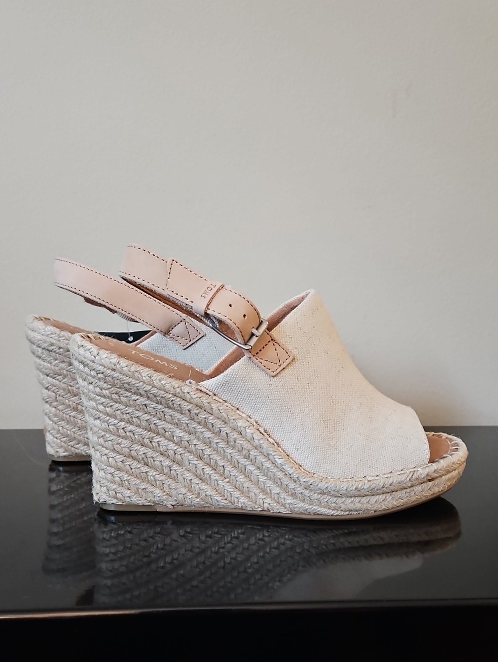 Toms Cream Espadrille Wedge Slingback Sandals